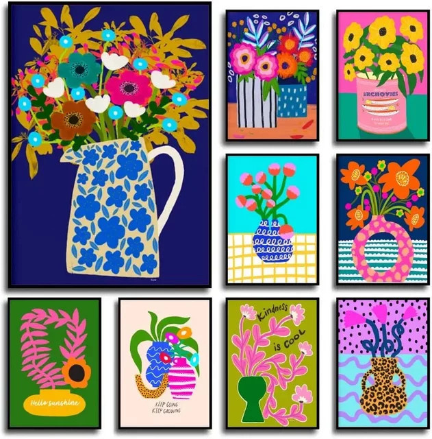 Potdemiel Wandbild mit floralem Blumenmotiv in Rosa und Multicolour, Nordic Canvas Poster für dein Wohnzimmer - Bild 1
