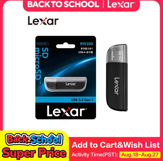 Lexar RW300 Multi-Card 2 in 1 USB-A Kartenleser USB 3.2 Gen1 für SD und TF Speicherkarten in Schwarz - Bild 1