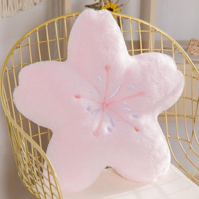 Rosa Sakura Plüsch-Kuschelkissen in Kirschblüten-Design, weiches Kawaii Blume-Plüschkissen, Farbe: Pink, Durchmesser: 50 cm - Bild 1