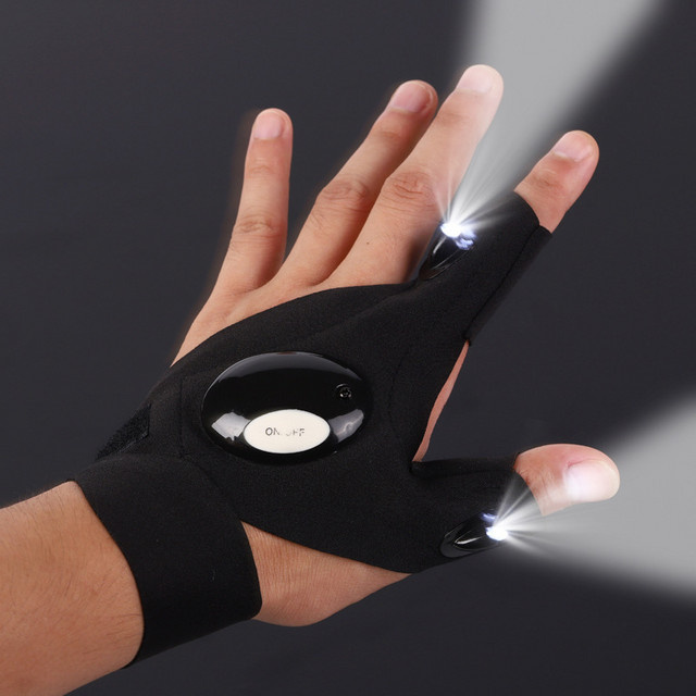 ESMARTER LED Taschenlampe Handschuhe mit Fingerless Design in Schwarz für Angeln, Camping und Radfahren - Bild 1