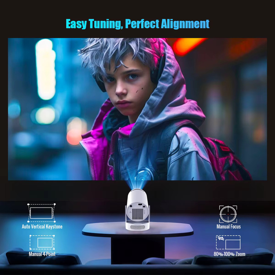 Magcubic HY300 Pro Projektor mit Android 14, 8K Unterstützung, 720P HD Auflösung, Dual-WLAN und Bluetooth 5.4, 290 ANSI Lumen, 180 Grad flexibler Stand, tragbarer Kino-Projektor für Outdoor und Indoor - Bild 4