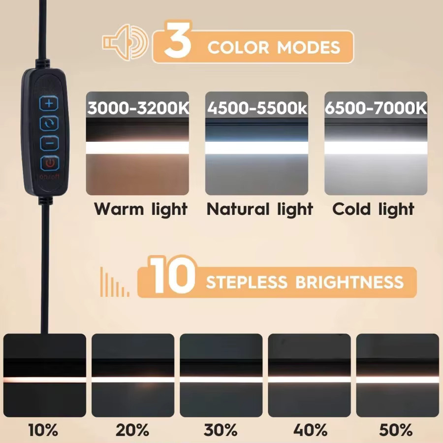 Dimmbare LED-Schreibtischlampe mit Klemme und Schwenkarm, augenschonende Schreibtischleuchte mit 10 Helligkeitsstufen und 3 Beleuchtungsmodi, USB-Anschluss, Weiß oder Schwarz - Bild 4