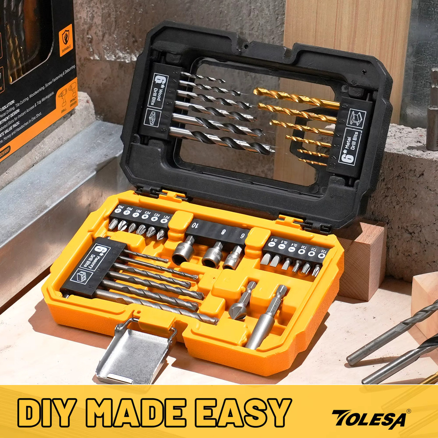 TOLESA 35-teiliges Bohrer- und Treiber-Multi-Bit-Set mit Aufbewahrungskoffer in Multicolour für Metall, Holz, Kunststoff und Mauerwerk - Bild 5