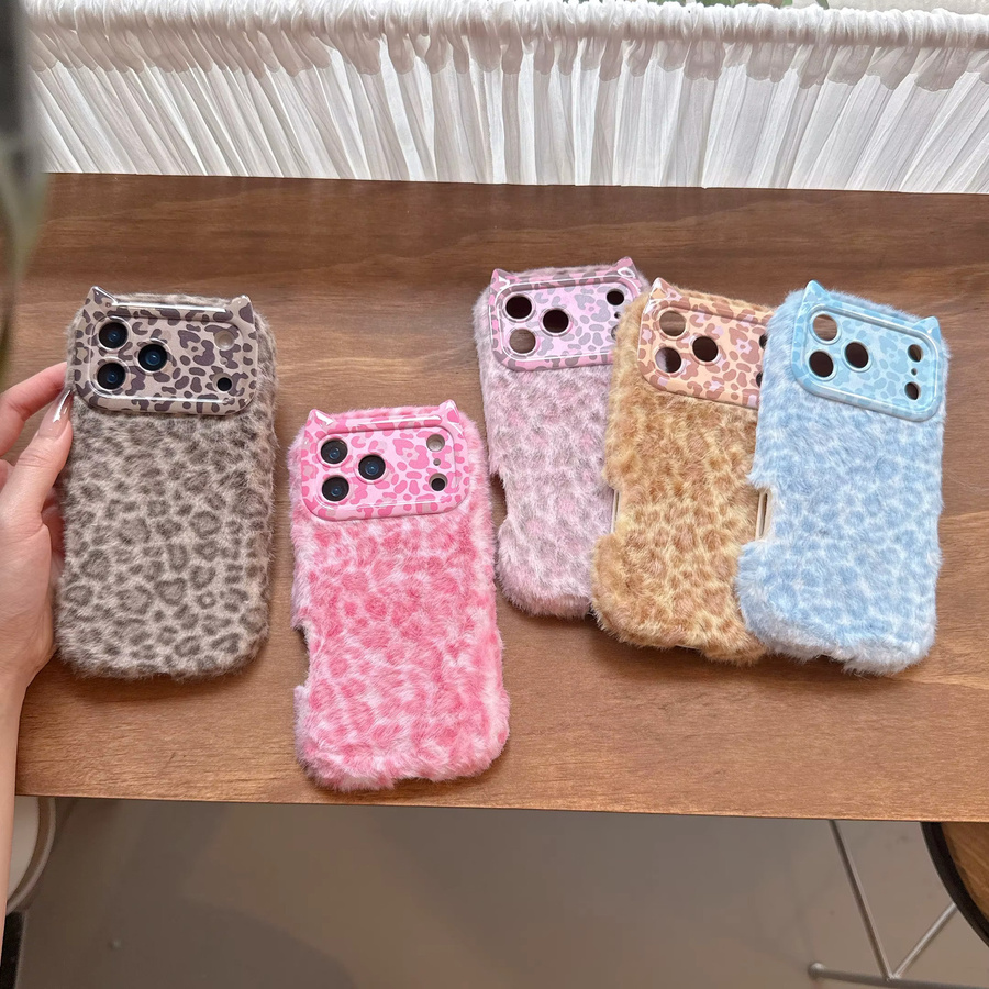 Modische Plüsch-Handyhülle mit Leoparden-Tiermuster für iPhone 17 Pro Max, 16 Pro, 15 Plus, 14 und 13 in Multicolor - Bild 1