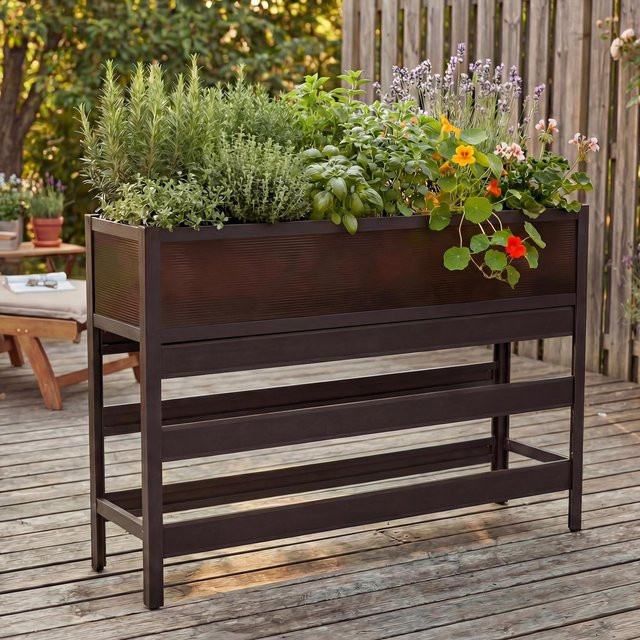 Hochbeet MCW-P96 aus Aluminium in Dunkelbraun, B/H/T: 120 x 82 x 30 cm - Bild 1