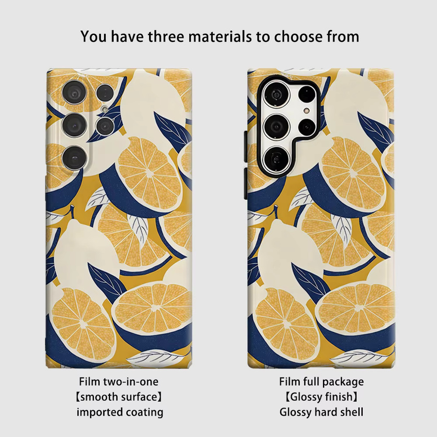 Stoßfeste Doppelschicht-Handyhülle mit Zitronenscheiben-Design für Samsung Galaxy S26 S25 S24 S23 Ultra Plus in Gelb und Marineblau - Bild 2