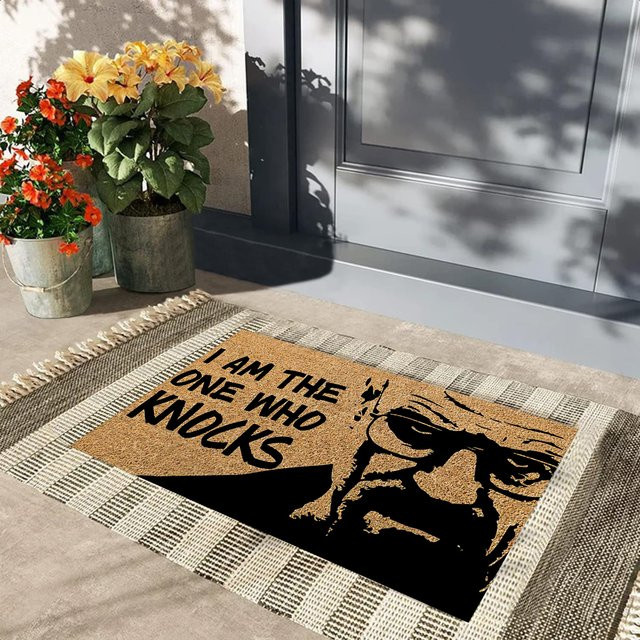 Rutschfeste Fußmatte I Am the One Who Knocks in Braun mit Grafikdesign für Eingangsbereich, Küche oder Badezimmer - Bild 1