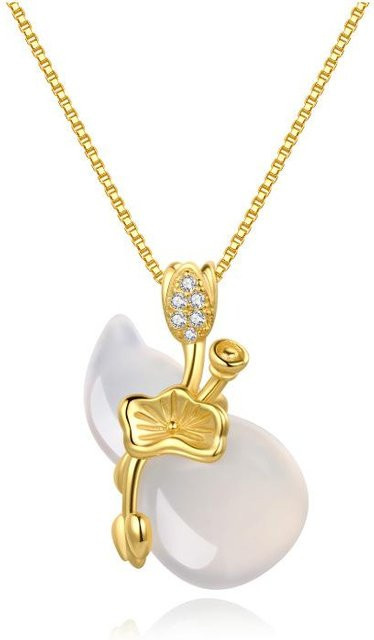 Halskette mit Chalcedon Kürbis Anhänger, 925 Sterling Silber, Damen - Bild 1