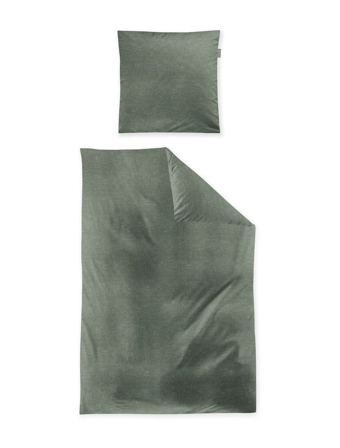 Irisette Feinbiber Bettwäsche aus Baumwolle Melange uni grün tanne, B/H: 200 x 200 cm mit Kissenbezug 80 x 80 cm - Bild 1