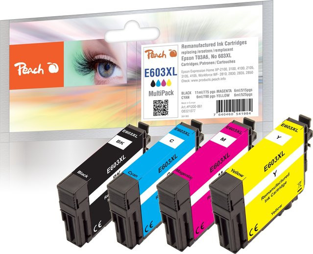 Peach E603 XL Druckerpatronen Set für Epson No. 603XL und Epson Expression Home XP-2100, wiederaufbereitet, Multicolor - Bild 1