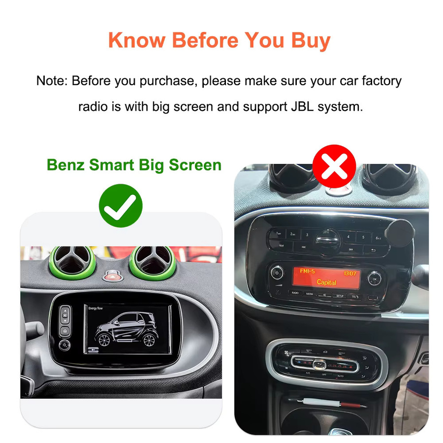 Bonroad Wireless CarPlay und Android Auto Nachrüstsatz mit Mirror Link für Mercedes Benz Smart 453 Fortwo und Forfour 2016-2019 in Schwarz - Bild 3