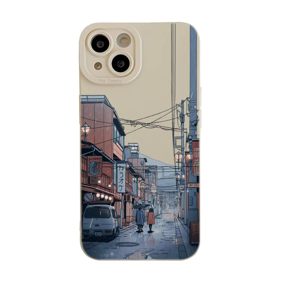 HYBXAXC Anime Town Handyhülle für iPhone 17 16 15 14 13 12 11 Pro Max Mini XS XR 7 8 Plus 16e in Multicolour, matte weiche TPU Schutzhülle - Bild 3