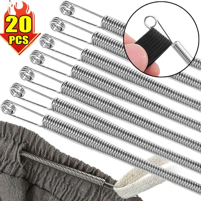 20 Stück Metall Seil-Einfädelwerkzeug in Silber als biegsamer Feder-Kordelzug-Einfädler für Hosen und Hoodies sowie als DIY-Nähzubehör - Bild 1
