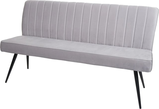 BERLINLODGE Sitzbank mit Rückenlehne aus Samt und Metall in Hellgrau, B/T/H: 160 x 90 x 60 cm, Sitzhöhe: 48 cm - Bild 1
