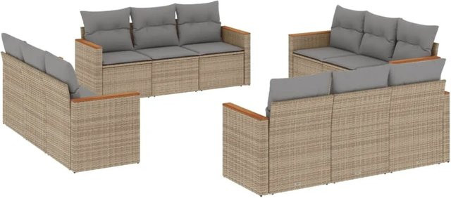 vidaXL 12-tlg. Garten-Sofagarnitur in U-Form aus Polyrattan und Akazienholz, Beige - Bild 1