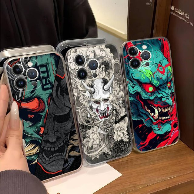 Japan Ghost Face Samurai Handyhülle für Apple iPhone 15 14 13 12 11 Pro Max Mini SE XR XS X 8 7 6s Plus in Multicolour - Bild 1