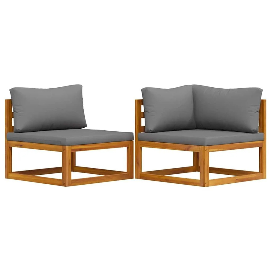 vidaXL 2 Tlg Sofa-Set aus Akazien-Massivholz in Grau mit Polsterung und Kissen - Bild 2