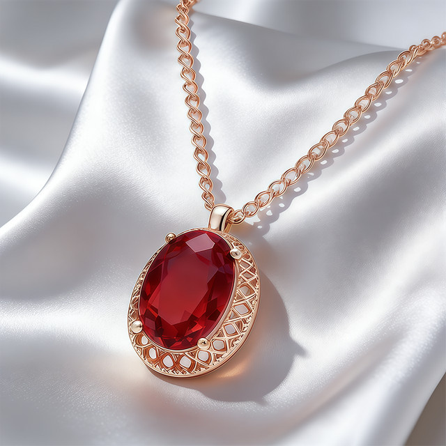 Wbmqda Halskette mit Steinanhänger, 585 Gold, Roségold, Damen - Bild 1