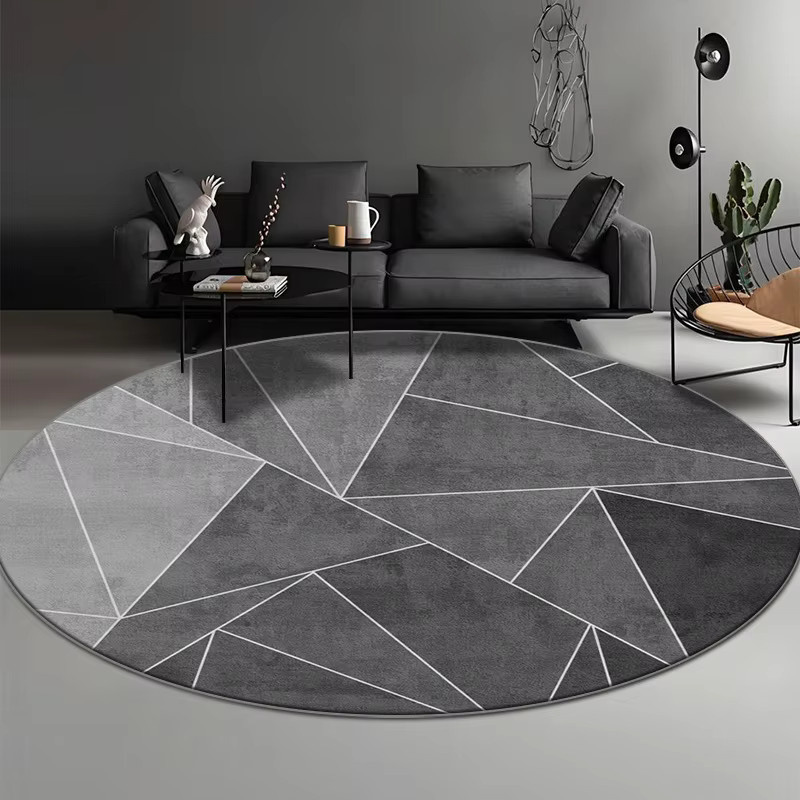 VIKAMA Moderner runder Teppich mit geometrischem Design in Grau aus Chenille für Wohnzimmer und Büro, Durchmesser: 80 cm - Bild 2
