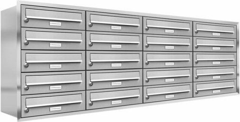 AL Briefkasten-System für 20 Parteien zur Unterputzmontage, silberfarben, B/H/T: 157,2 x 61,5 x 27,5 cm - Bild 1