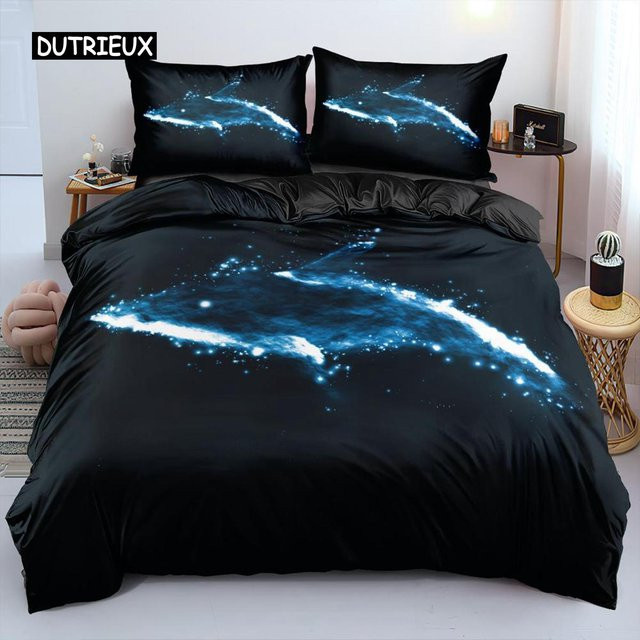 Bettwäsche Set Meereslebewesen mit Delfin und Schildkröte in Blau, Mikrofaser im Hawaiianischen Urlaubsstil, B/H: 135 x 200 cm - Bild 1