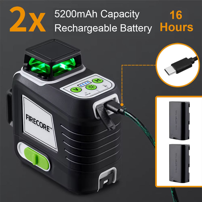 FIRECORE 360 Laser Level G50 mit 12 Linien, 3D Selbstnivellierend, Grünes Laser-Nivelliergerät, Schwarz-Grün, inklusive 2 Stück 5200 mAh Li-Ionen-Akkus - Bild 4