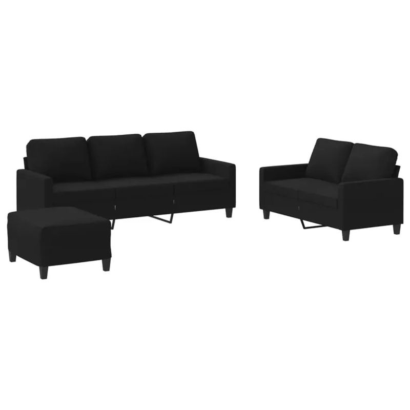 Vidaxl 3-teiliges Lounge-Set mit Kissen in Schwarz aus Stoff im modernen Design - Bild 2