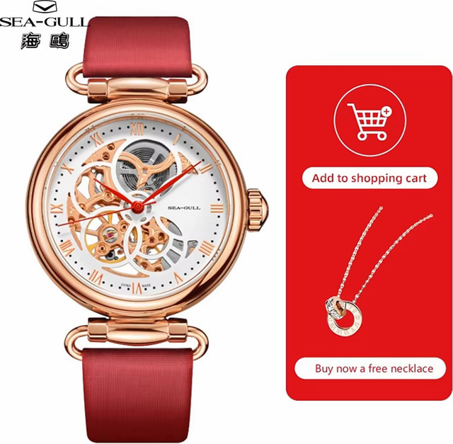 Seagull Armbanduhr Automatik, Leder, Roségold, Damen - Bild 1
