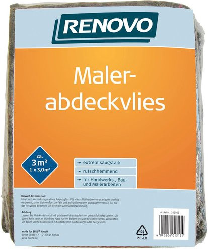 RENOVO Malervlies als Schutzvlies, grau, Breite: 1 m, Länge: 3 m - Bild 1