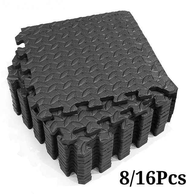 DHDH Fitness Yogamatten Set aus Schaumstoff, rutschfest und ineinandergreifend, Farben: Schwarz, Weiß, Grau, Blau, H x B x T: 1 x 30 x 30 cm - Bild 1