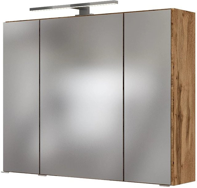 Held Möbel 3D-Spiegelschrank Pisa in Wotaneiche mit LED-Beleuchtung und Steckdose, Breite: 80 cm - Bild 1
