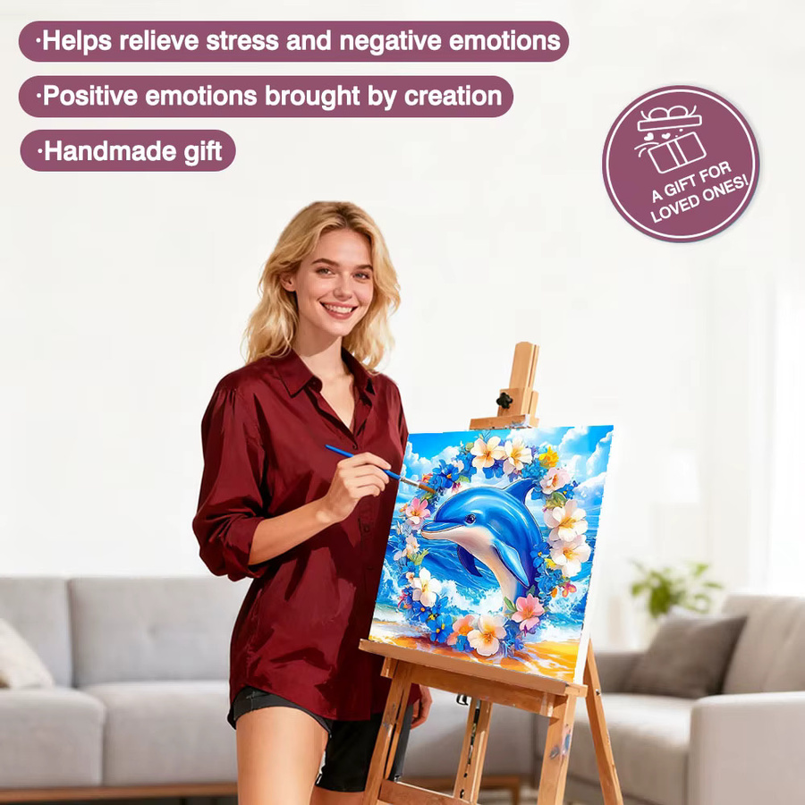 Huacan DIY Malen nach Zahlen Set Delphin-Girlande mit Acrylfarben auf Leinwand - Bild 2