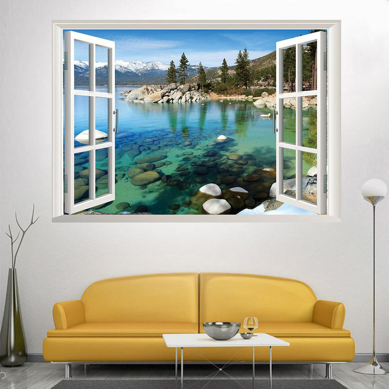 Hoom decor 3D Wandaufkleber Berg Wald Landschaft als Falsches Fenster für Wohnzimmer und Schlafzimmer, Breite: 57 cm, Höhe: 90 cm - Bild 5