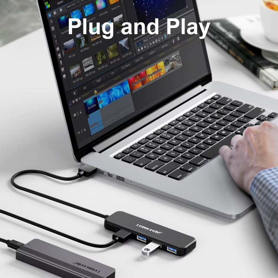 Lemorele TC55 4-in-1 USB C HUB Dockingstation mit 4 USB A 3.0 Ports für 5 Gbit/s schnelle Übertragung, Schwarz - Bild 3
