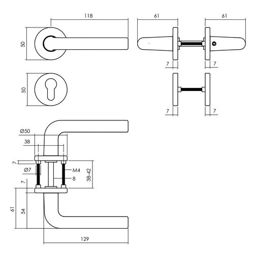 Intersteel Türdrücker Derby in Schwarz und Aluminium mit PZ-Rosetten, Durchmesser: 52 mm, Dicke: 7 mm - Bild 2