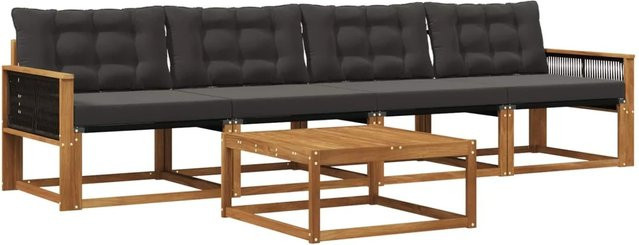 vidaXL Outdoor-Sofagarnitur aus Akazienholz und Textilene mit Kissen in Schwarz und Natur - Bild 1