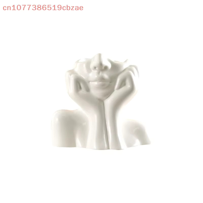 Künstlerischer Vinyl-Blumenpflanzer Thinking Girl im nordischen Stil, dekorative Pflanzschale in Weiß - Bild 3