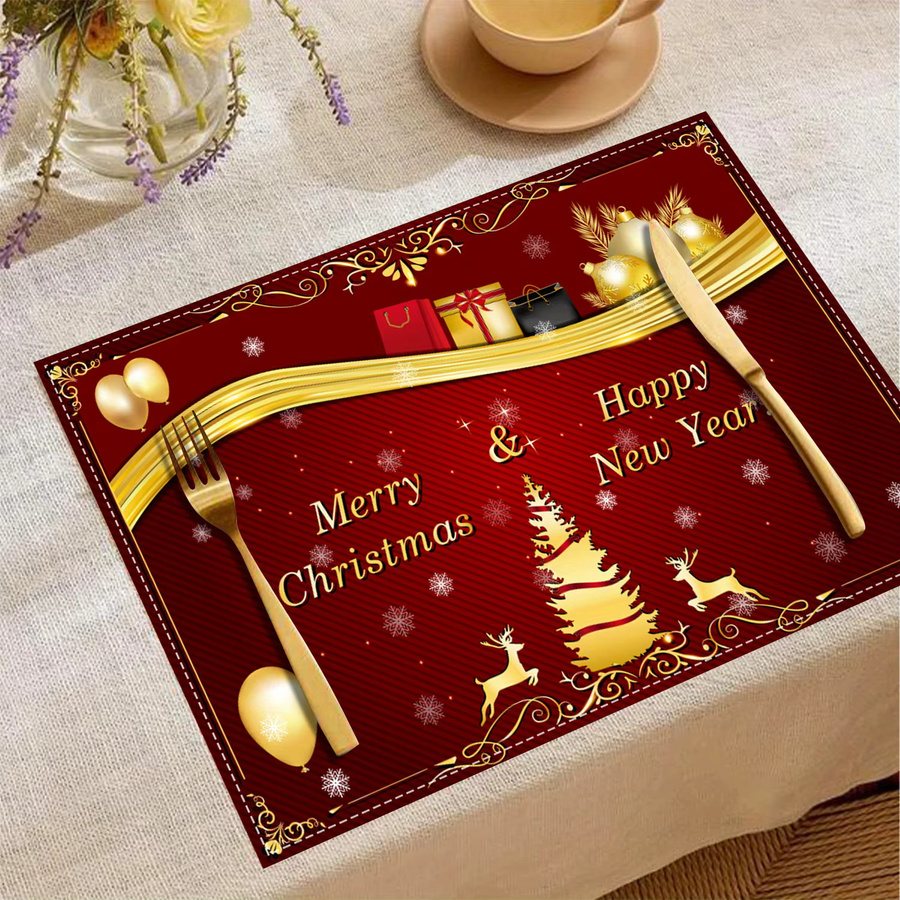 VIKAMA Weihnachts-Tischsets aus Leinen in Rot, rechteckig, B: 40 cm, T: 30 cm - Bild 2