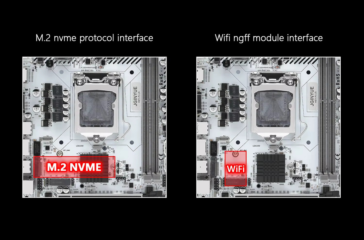 JGINYUE H97I PLUS Mini-ITX Motherboard für Intel i3 i5 i7 E3 CPU, LGA 1150, DDR3 1600 MHz, M.2 NVME, SATA, USB 3.0, VGA, HDMI, Weiß - Bild 4