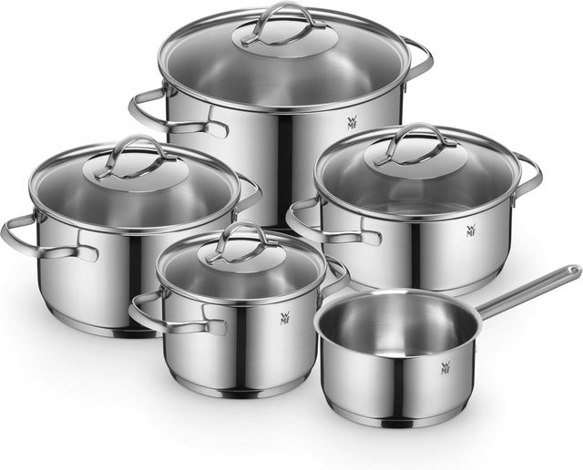 WMF Provence Plus Topfset 5-teilig aus Edelstahl mit Glasdeckel, unbeschichtet, Farbe Silber, für Induktion und alle Herdarten geeignet - Bild 1