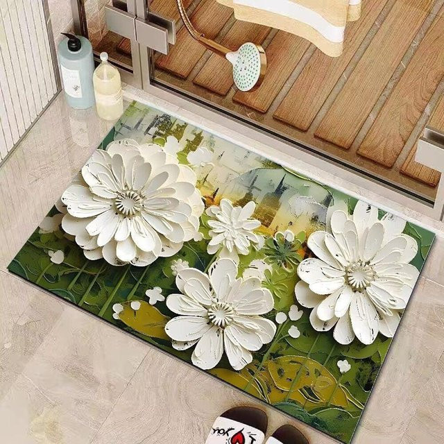 3D Creme-Windblume Badezimmerbodenmatte aus Diatomeenerde, schnelltrocknend und rutschfest, Farbe: Beige/Mehrfarbig, B/T: 60 x 40 cm - Bild 1