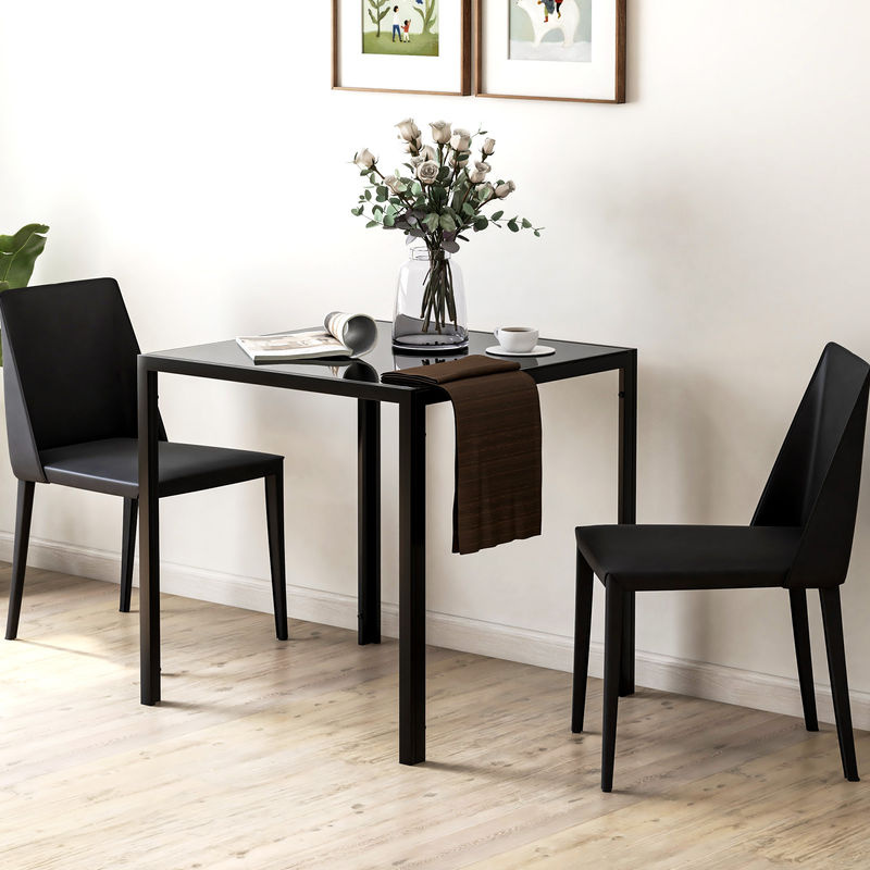 HOMCOM Esstisch aus Hartglas und Metall in Schwarz, quadratischer Küchentisch für 4 Personen, B/T/H: 75 x 75 x 75 cm - Bild 2