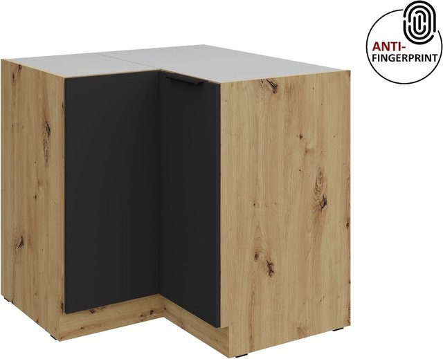 Küchen Eckschrank ARIA Schwarz matt Anti Fingerprint B/T: 90 x 90 cm - Bild 1