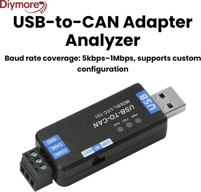 Diymore USB-zu-CAN-Adapter in Schwarz als Industriequalität Signalkonverter und Analysator mit PCAN-Firmware - Bild 1