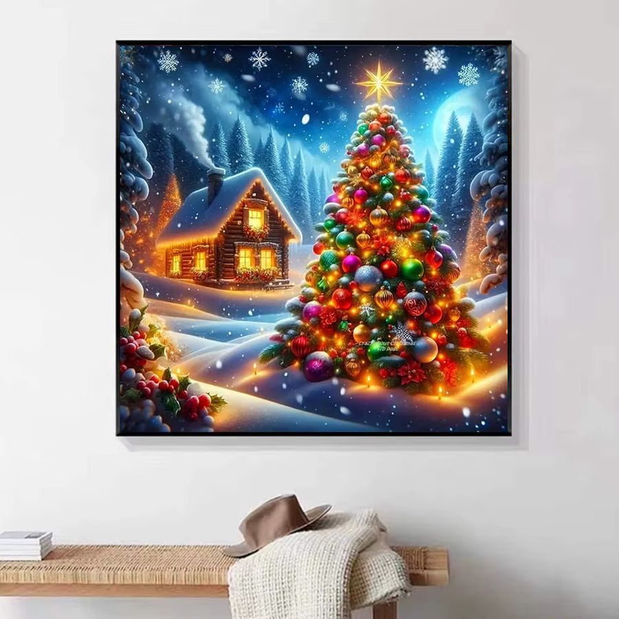 HUACAN DIY Diamantmalerei Set Weihnachtsbaum Winter Schneeszene 5D Mosaik Bild Kunstwerk B/B/H: 20 x 20 cm - Bild 4