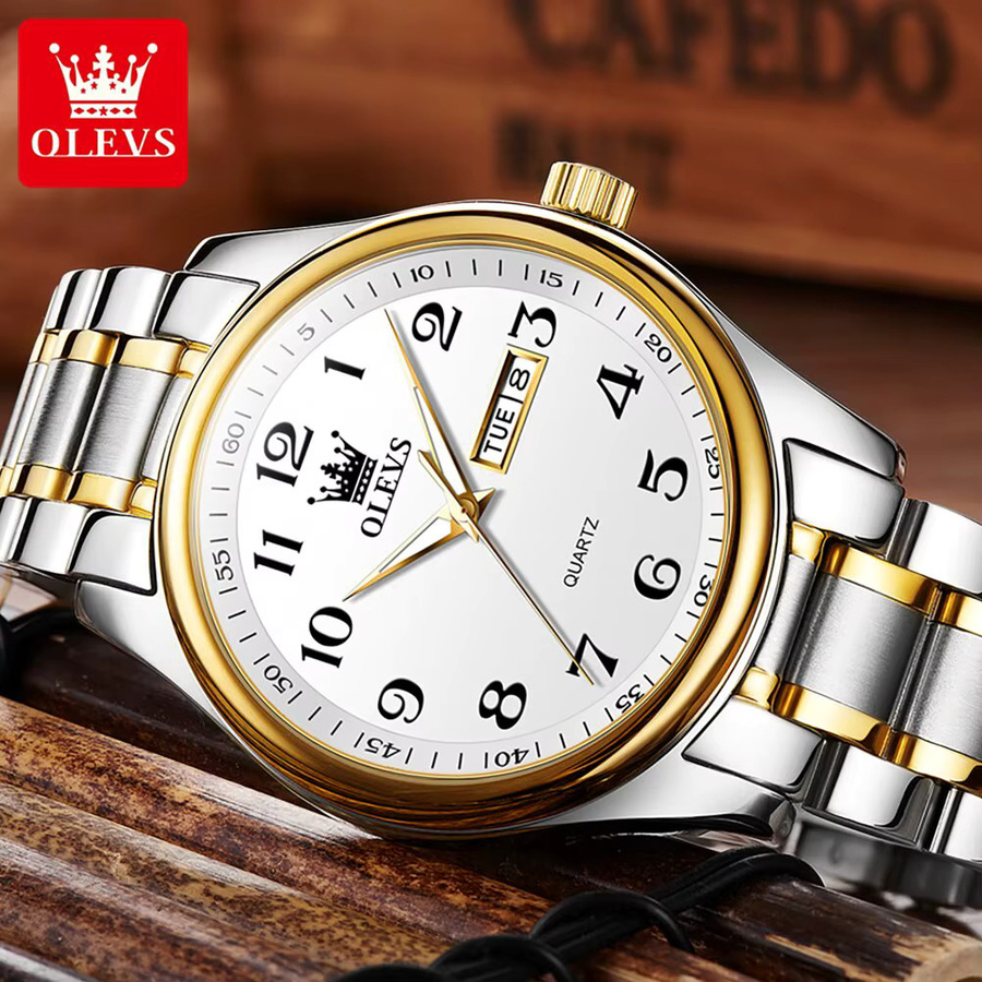 Olevs Digitaluhr, Quarz, Gold, Edelstahl, Herren - Bild 2