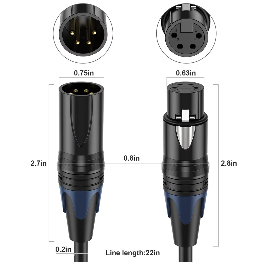 BSN 4-poliges XLR-Stromkabel in Schwarz, Stecker auf Buchse, Verlängerungskabel für DSLR-Kamera, Überwachung, DMX und Audio-Mischpult - Bild 3