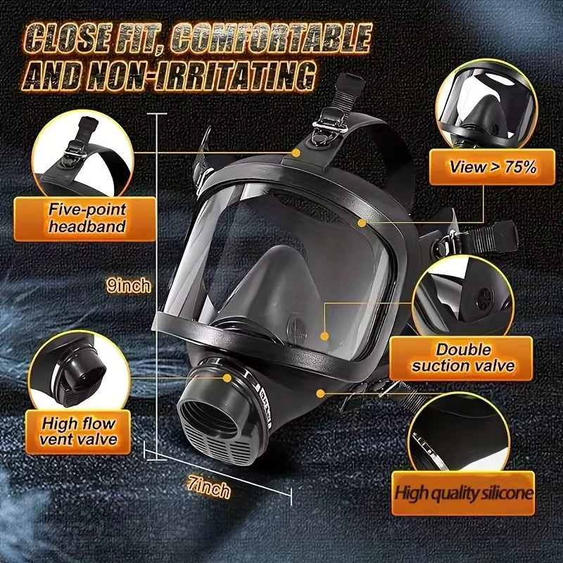 AnruiGe PROTECT Vollgesichtsmaske MF14/87 in Schwarz mit Aktivkohlefilter zum Schutz vor Dämpfen und Chemikalien - Bild 2
