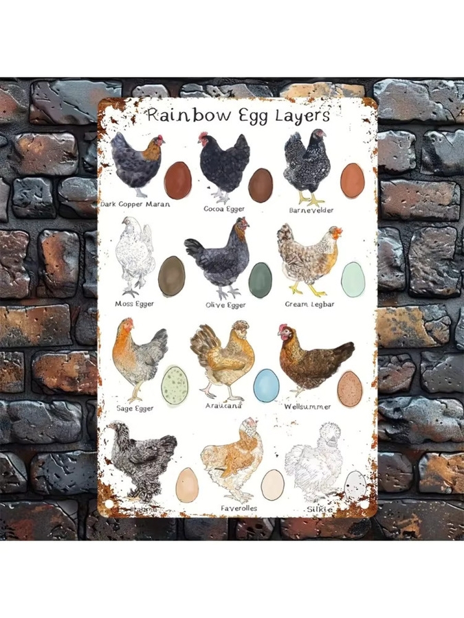 CIFBUY Vintage Chicken Breeds Metallschild mit buntem Ei-Design, rustikale Bauernhaus-Wandkunst aus Metall, B/H: 30 x 20 cm, Mehrfarbig - Bild 4