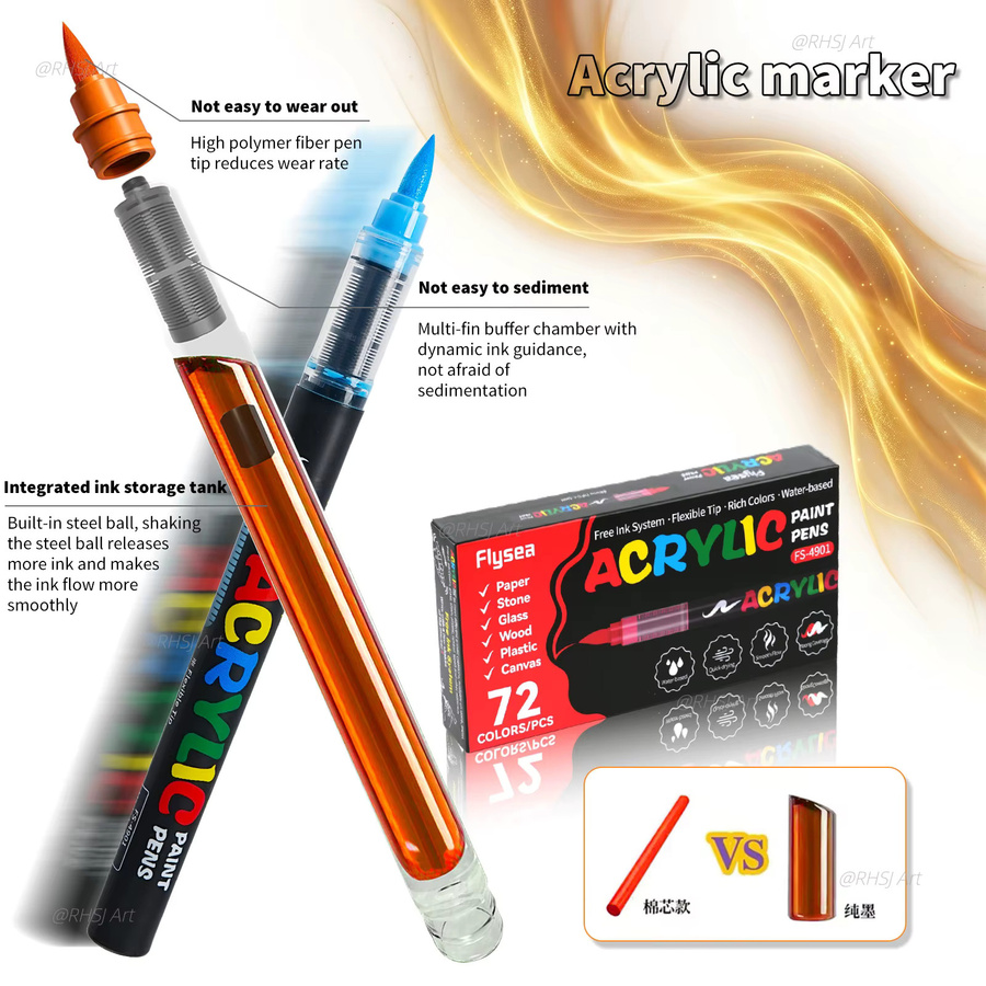 FLYSEA Acryl-Farbmarker Set mit 72 Farben und weicher Pinselspitze für professionelles DIY-Basteln in Multicolour - Bild 5